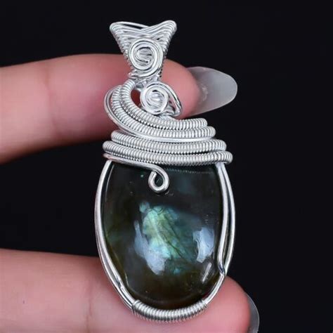 Labradorite Edelstein Handgemacht Silber Draht Gewickelt Schmuck