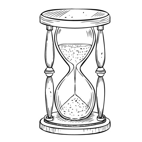 Hourglass Illustration Drawing Of Antique Sandglass Painted By Black Inks In Outline Style