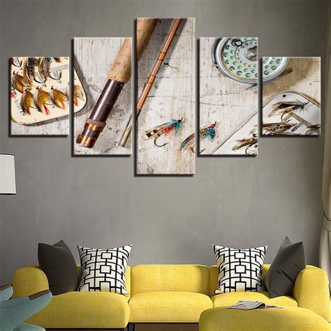 Fishing Tools Fishing 5 Panel Canvas Art Wall Decor Canvas Storm