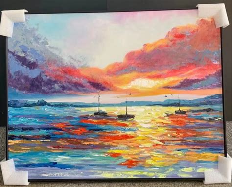 Handmade decorative painting abstract ocean sunset painting