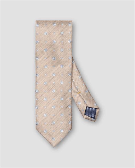 Light Brown Floral Print Silk Linen Tie Eton