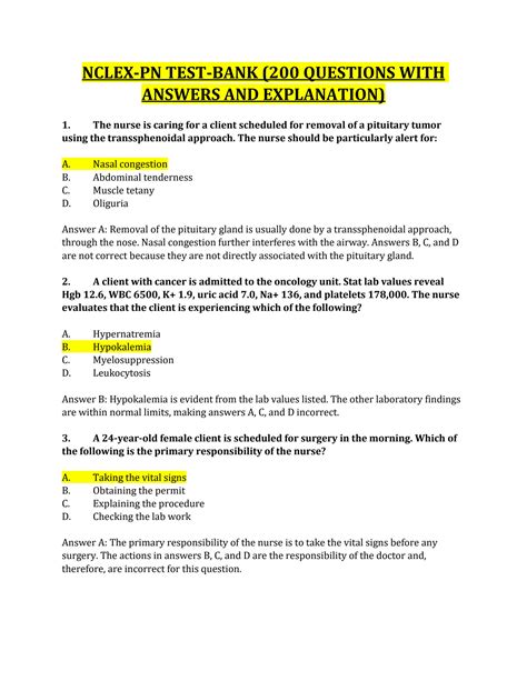 SOLUTION Nclex Pn Test Bank 200 Questions With Answers And Explanation