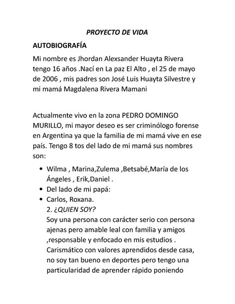 Proyecto De Vida Autobiograf A Proyecto De Vida Autobiograf A Mi