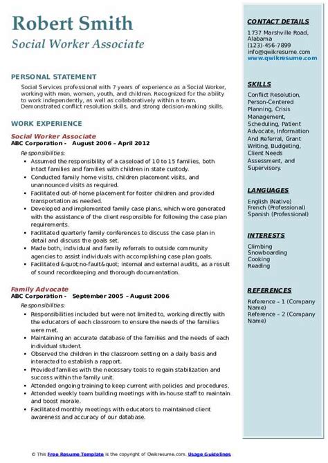 Social Worker Resume Samples Qwikresume