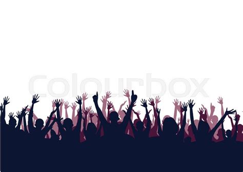 Cheerful crowd cheering. Hands up on ... | Stock vector | Colourbox