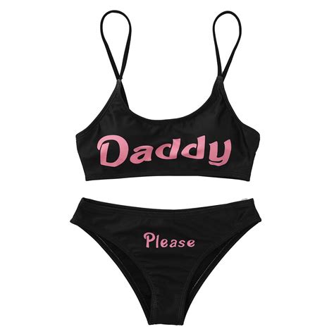 Buy AiihooWomen S Yes Daddy Printed Anime Bikini Swimsuit Cropped Camisole Bra Top With Brief