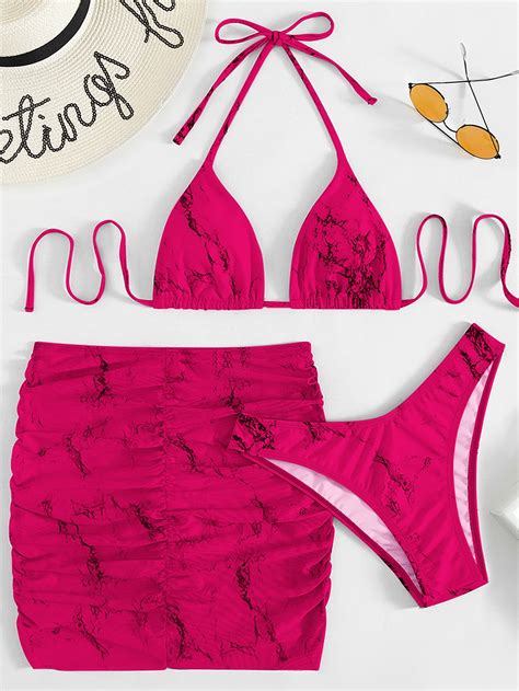 SHEIN Swim Vcay Maiô de bikini de cabresto triângulo impressão em