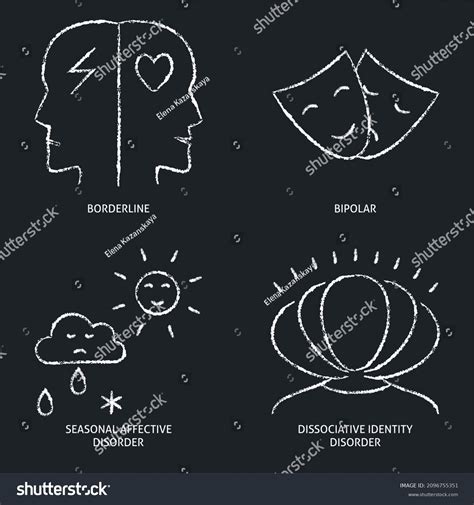 Chalkboard Mental Disorders Icon Set Line Stock Illustration