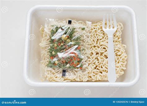 Instant Noodles On Plastic Container Stock Photo Image Of Meat Dish