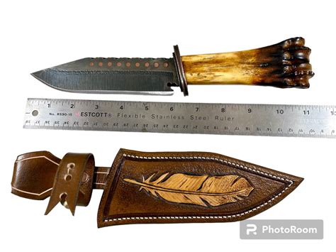 Bone Handle Bowie Knife With Custom Leather Sheath Etsy