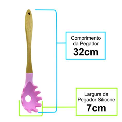 Jogo de Talheres Utensílios de Cozinha em Silicone Cabo Madeira Kit 4