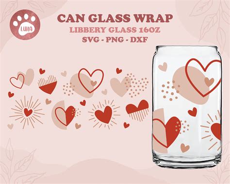 Full Wrap For Libbey Glass 16oz Dxf Libbey Glass Svg Digital File Heart