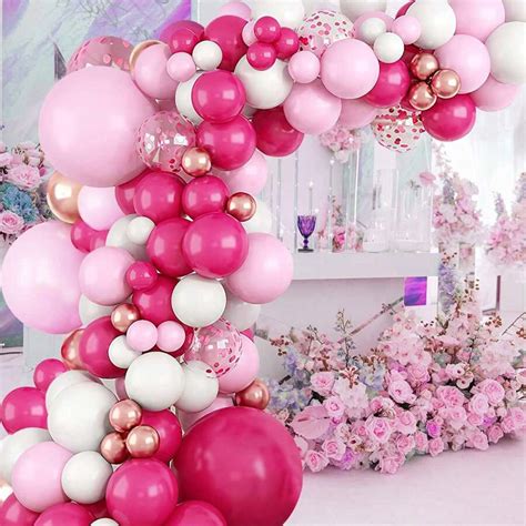 109pcs Pink Balloon Arch Garland Kit Hot Pink Rose Gold Chrome