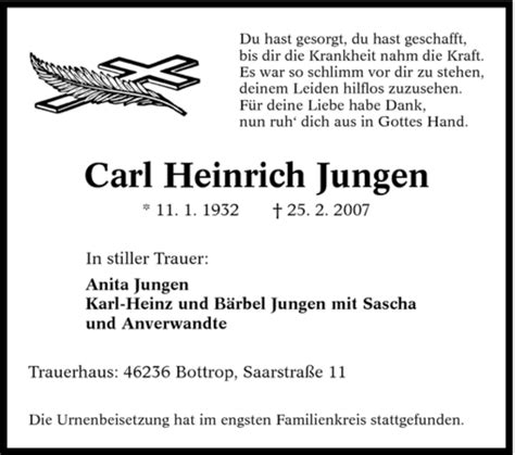 Traueranzeigen Von Carl Heinrich Jungen Trauer In NRW De