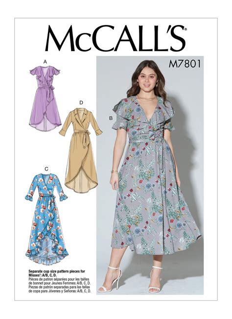 M7801 Wrap Dress Pattern Womens Wrap Dress Mccalls Patterns Dress