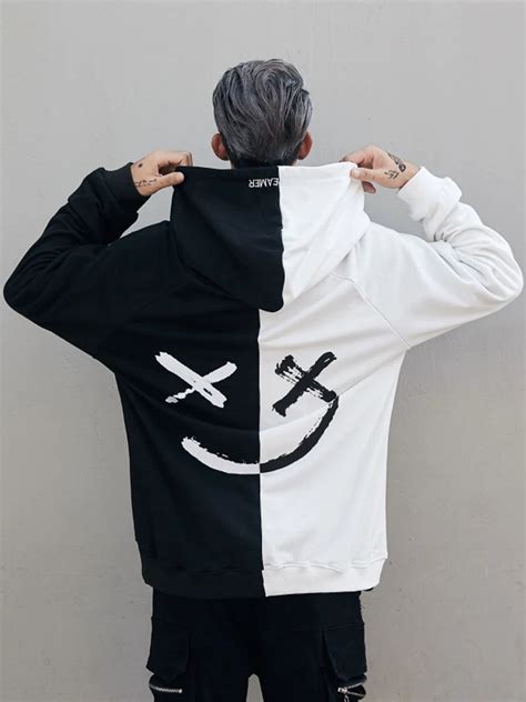 2018 Black White Splice Hooded Hoodies Fashion Oversize Hip Hop Swag Tyga Hoodie Autumn Winter