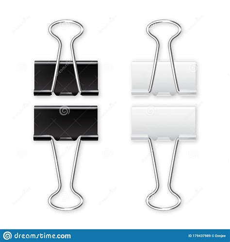 Realistic Paper Binders Collection Metal Paper Clip Holder Design Mockup Vector Illustration