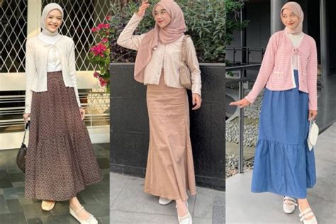 Ide Ootd Setelan Kardigan Dan Skirt Ala Influencer Hijab