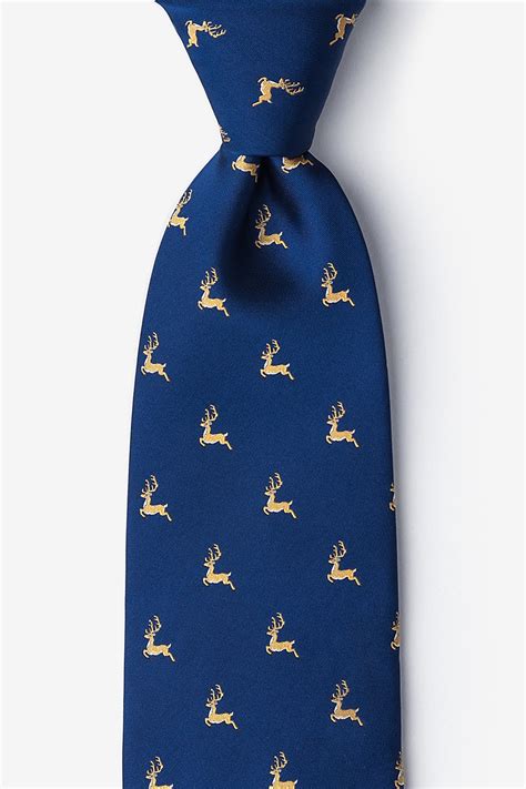 Navy Blue Microfiber Jumping Reindeer Tie