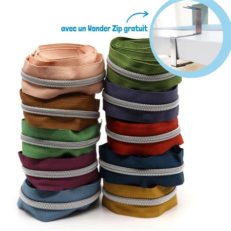 Fermetures éclair nylon métallisé argentée 6 5mm Lot de 10 couleurs