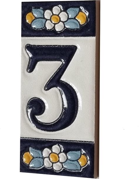 Ceramic House Tile Numbers Letters Blue Floral Design Tile Size