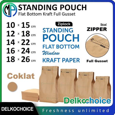 Jual Standing Pouch Flat Bottom Kraft Paper Full Gusset Kemasan Kopi