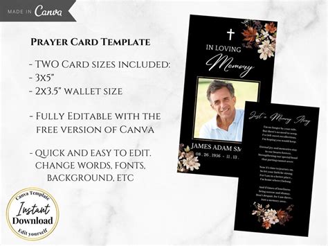 Editable Funeral Prayer Card Template Printable Memorial Prayer Card Template Prayer Cards For