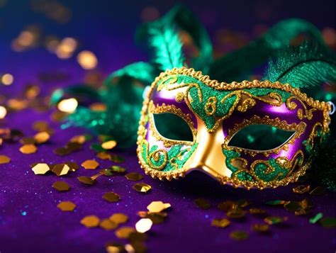 Premium Photo | Mardi Gras theme mask with beads and glitters