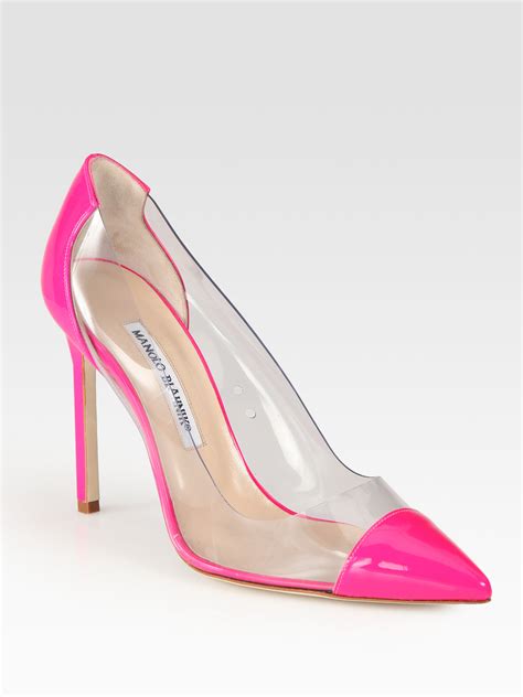 Manolo Blahnik Pacha Translucent Patent Leather Pumps In Pink HOT PINK