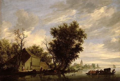 River Scene with a Ferry Boat Painting by Salomon van Ruysdael - Fine ...