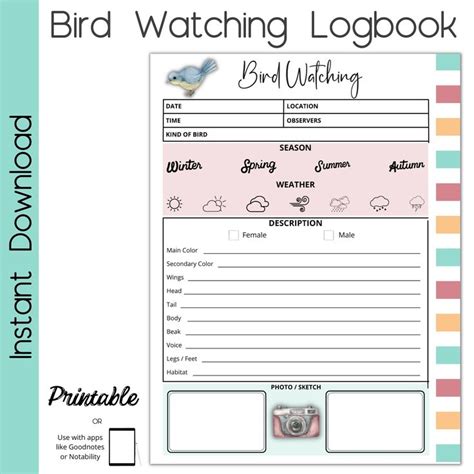 Bird Watching Log Book Homeschool Bird Log Bird Journal Bird Watch