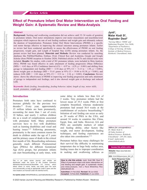 Pdf Effect Of Premature Infant Oral Motor Intervention 1