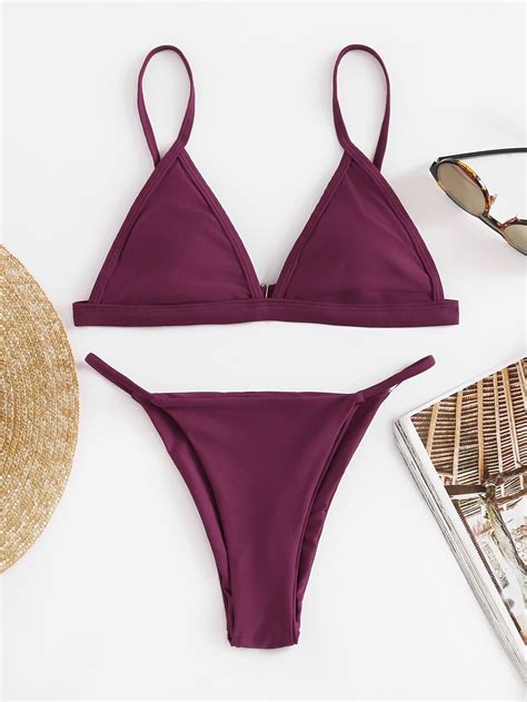 Adjustable Strap Triangle Bikini Set Burgundy Bikinis Triangle