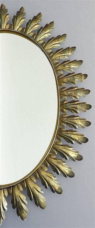 Large Oval Midcentury Floral Leaf Starburst Sunburst Brass Wall Mirror