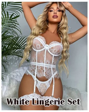 Avidlove Lingerie For Women Lace Corset And Panty Outfits Garter Lingerie Sets White S At Amazon