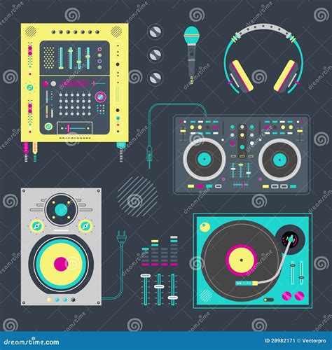 Iconos de DJ ilustración del vector Ilustración de mezclador 28982171