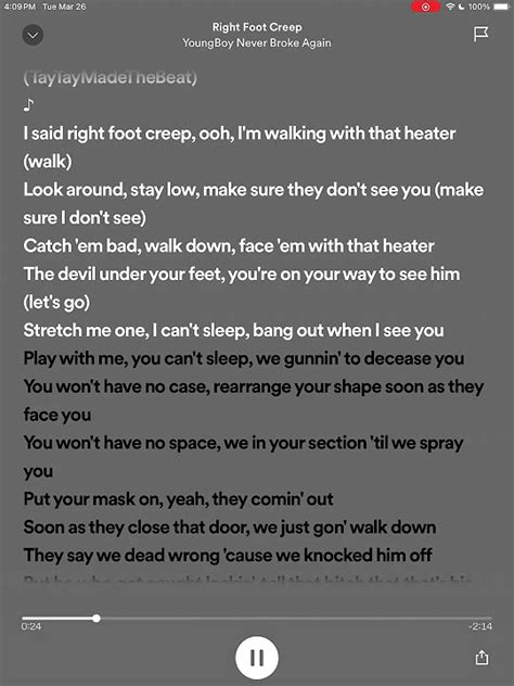 Right Foot Creep Lyrics Youtube