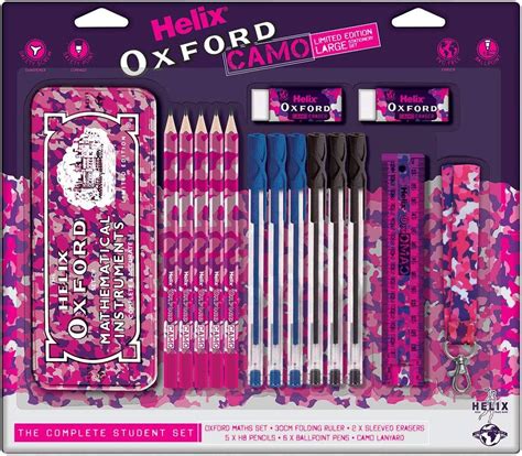 Helix Oxford Camo Bulk School Stationery Set Pink Uk