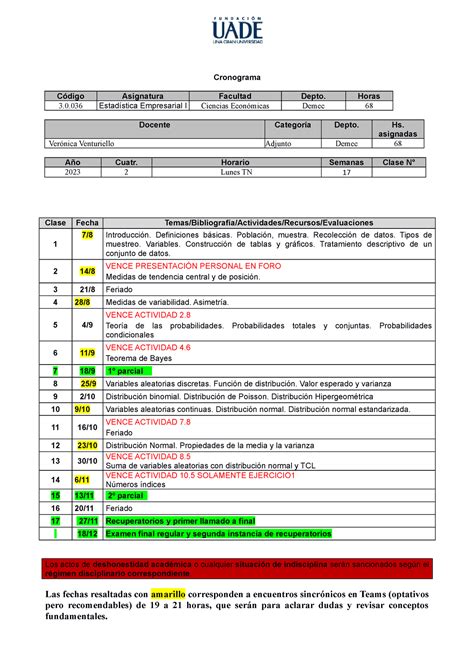 Cronog LU TN Virtual EE1 2c23 Cronograma Código Asignatura Facultad