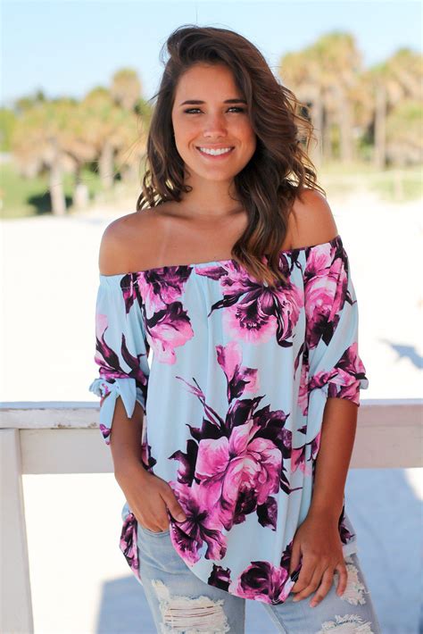 Aqua Floral Off Shoulder Top Cute Tops Saved By The Dress