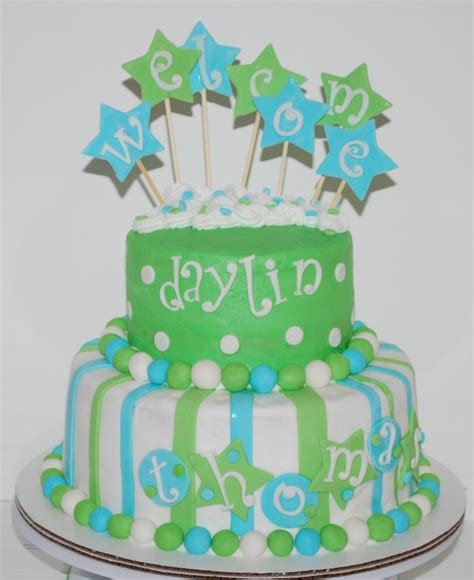 Blue & Green Baby Boy Shower Cake - CakeCentral.com