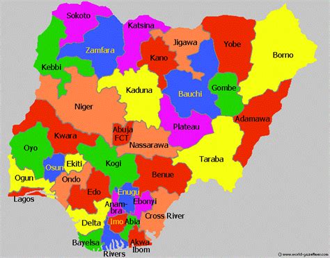 The map of Nigeria showing the thirty-six States and the Federal ...