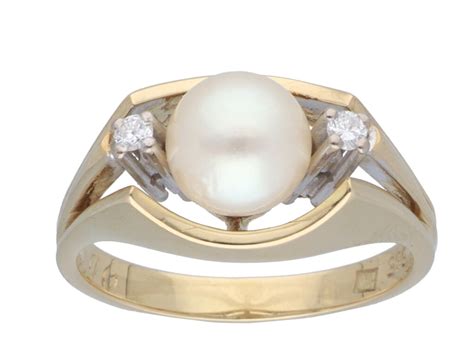 Diamant Perl Ring Gold 585 2 Brillanten Ca 0 06 Ct Wesselton