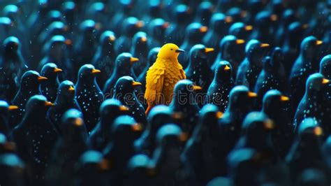 A Yellow Crow Alone Among A Crowd Of Black Crows Emphasizes The Idea Of