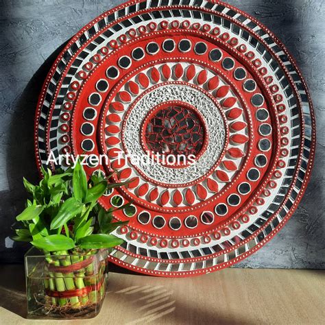 Handmade Lippan Mud Mirror Wall Art Indian Tribal Folk Decor One of a ...