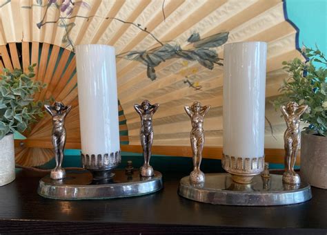 Vintage Lamp Art Deco Woman Figural Nude Cast Metal Table Mood Lamp Boudoir Set 2 Etsy Canada