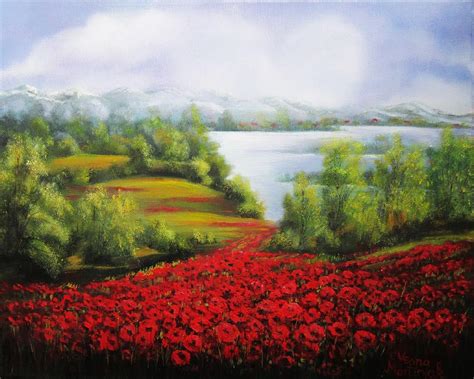 Red Fields Painting By Vesna Martinjak