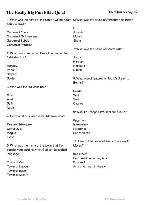 Printable Bible Quiz