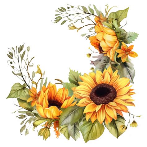 Premium AI Image | A watercolor painting of a sunflower and leaves