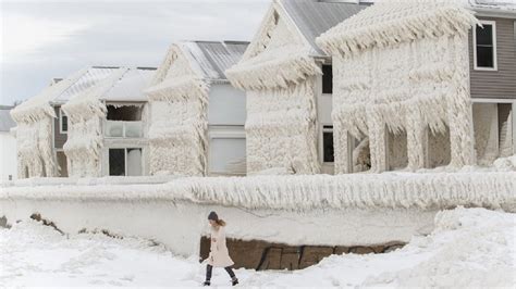 Winter Wonderland Homes And Piers Covered In Ice After Winter Storm In